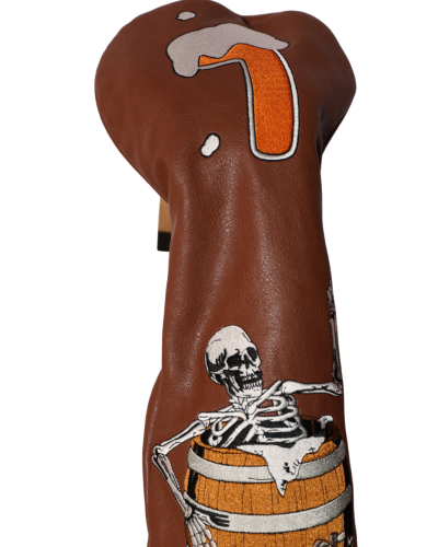 Barrel Bones Driver Headcover — Embroidered Skeleton & Beer Graphic