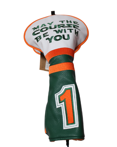 “May The Course Be With You” Driver Headcover — Green & Orange Retro Golf Cover