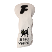 Stay Weird Cat Driver Headcover — Quirky Black Cat on White Golf Cover
