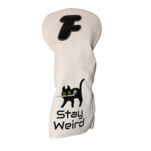 Stay Weird Cat Driver Headcover — Quirky Black Cat on White Golf Cover