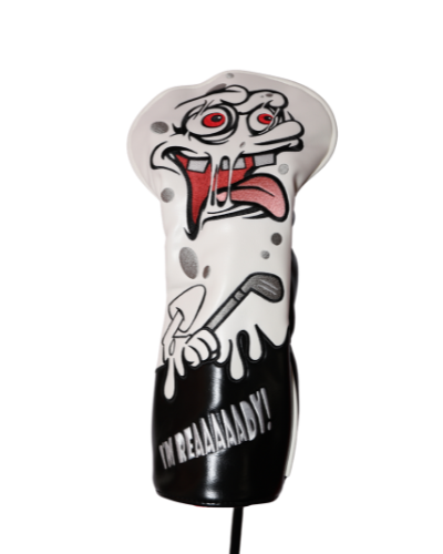 “I’M REAAADY!” Crazy Cartoon Driver Headcover — Black & White Golf Cover