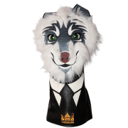 Dapper Wolf Driver Headcover — Plush Fur Mascot in Tuxedo