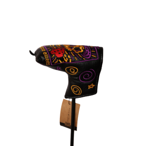 Neon Swirls & Skulls Blade Putter Headcover — Black Abstract Art Golf Cover